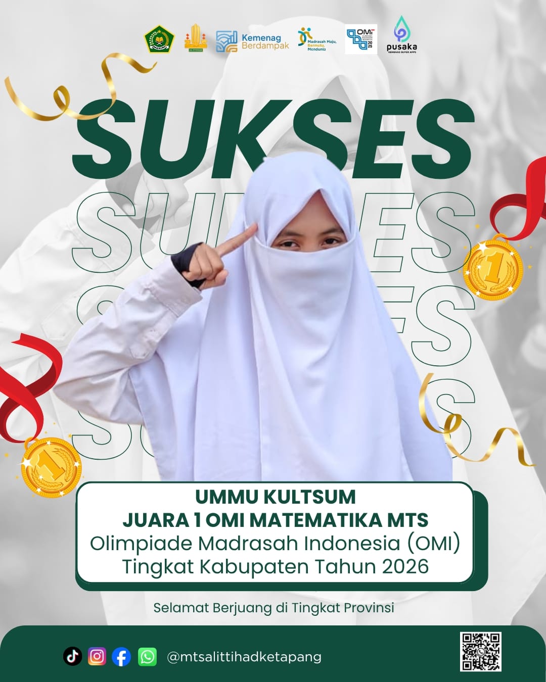 Siswi Kelas 7 MTs Al Ittihad Raih Peringkat 1 OMI Matematika MTs Tingkat Kabupaten 2026, Siap Melaju Ke Tingkat Provinsi